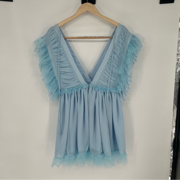 Tularosa Amelia Dress in Baby Blue Tulle Deep‎ V Neck Plunge Size Small - Picture 9 of 15